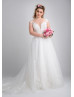 Beaded Lace Tulle Plus Size Ivory Wedding Dress